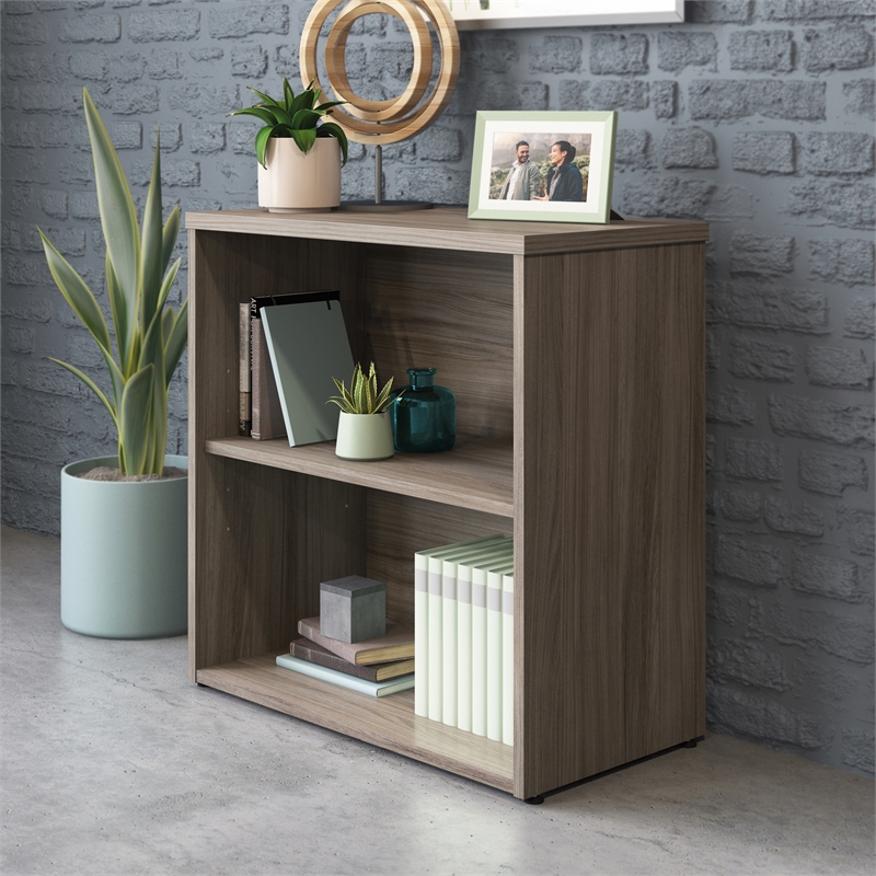 Pemberly Row Modern Engineered Wood 2-Shelf Bookcase in Elm/Brown