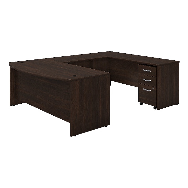 Pemberly Row Engineered Wood 72W x 36D U Shaped Desk with Drawers - Black Walnut