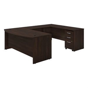 Pemberly Row Engineered Wood 72W x 36D U Shaped Desk with Drawers - Black Walnut