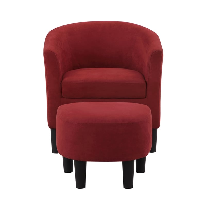 Pemberly Row Accent Chair with Ottoman in Red Microfiber Fabric
