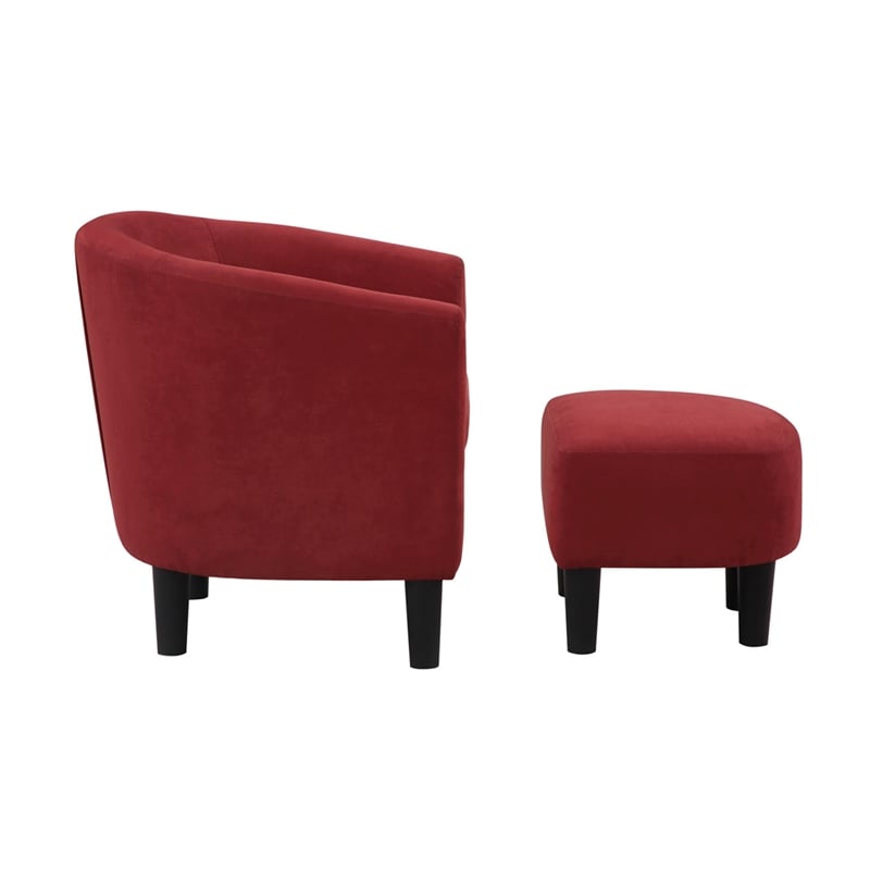Pemberly Row Accent Chair with Ottoman in Red Microfiber Fabric