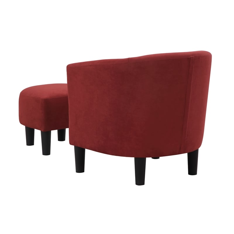 Pemberly Row Accent Chair with Ottoman in Red Microfiber Fabric