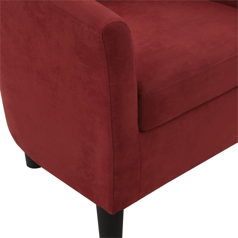 Pemberly Row Accent Chair with Ottoman in Red Microfiber Fabric