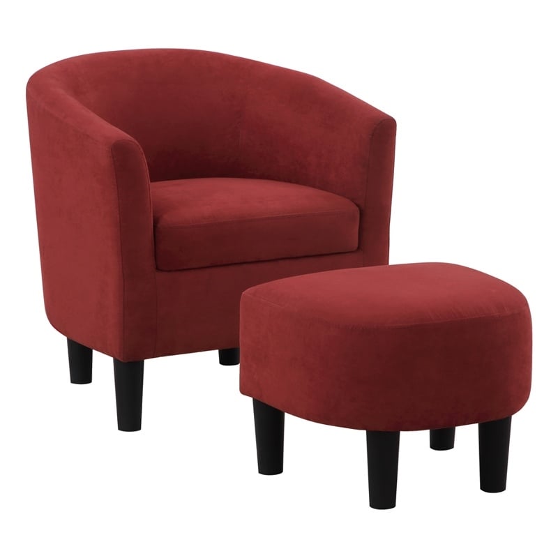 Pemberly Row Accent Chair with Ottoman in Red Microfiber Fabric
