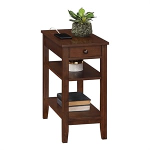 Pemberly Row One-Drawer End Table with Charging Station in Espresso Wood