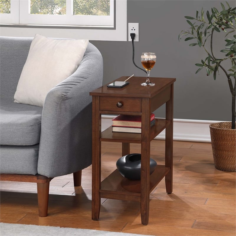 Pemberly Row One-Drawer End Table with Charging Station in Espresso Wood