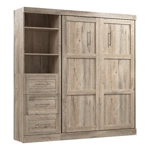 Pemberly Row Full Murphy Bed and Shelving Unit with Drawers (84W) - Rustic Brown