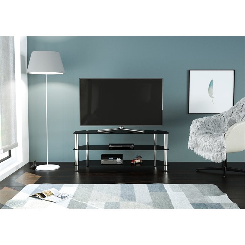 Pemberly Row Steel and Glass TV Stand for up to 60