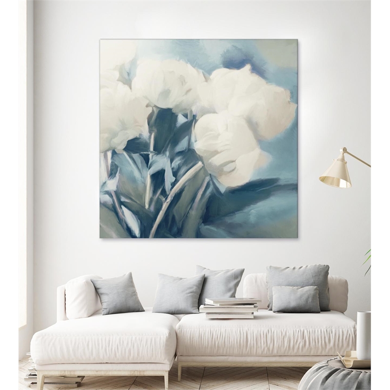 Pemberly Row 72x72 White Roses Art Canvas Print in Multi-Color