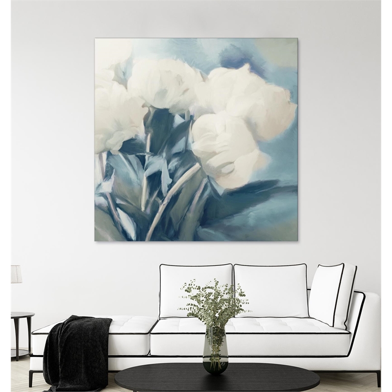 Pemberly Row 72x72 White Roses Art Canvas Print in Multi-Color