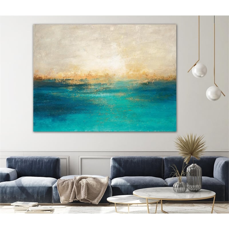 Pemberly Row Modern 72x54 Coastline Art Canvas Print in Pink