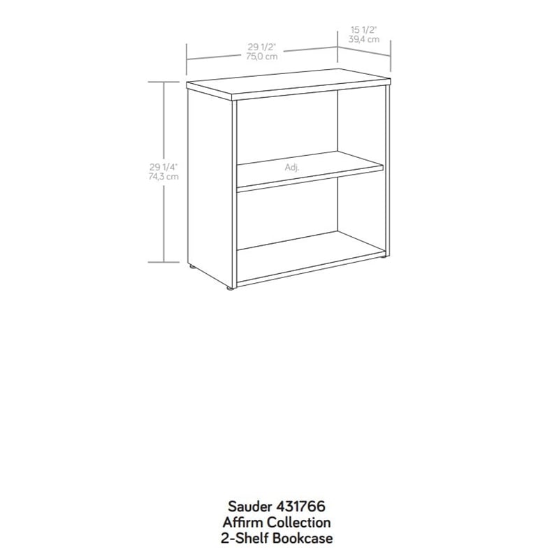Pemberly Row Engineered Wood 2-Shelf Bookcase in Noble Elm/Brown Finish