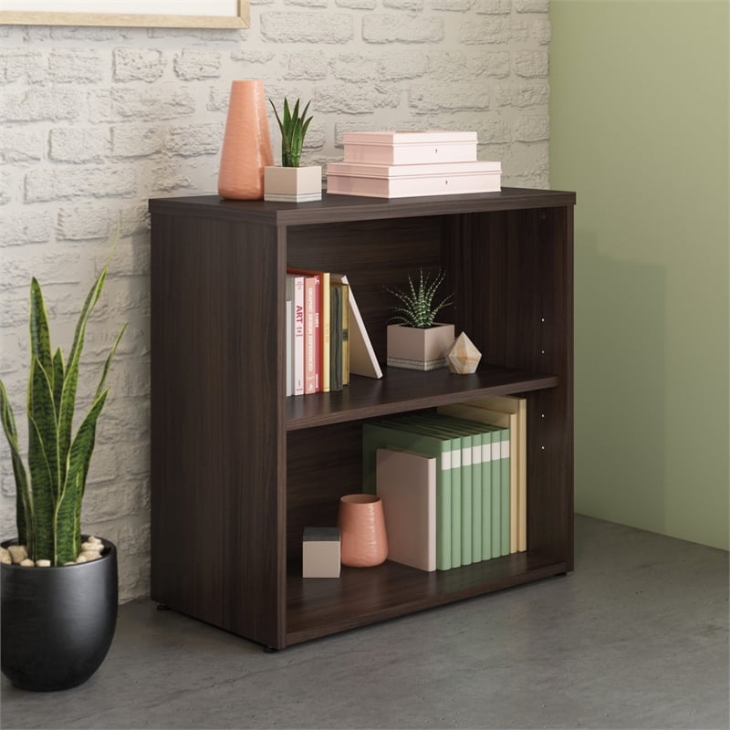 Pemberly Row Engineered Wood 2-Shelf Bookcase in Noble Elm/Brown Finish