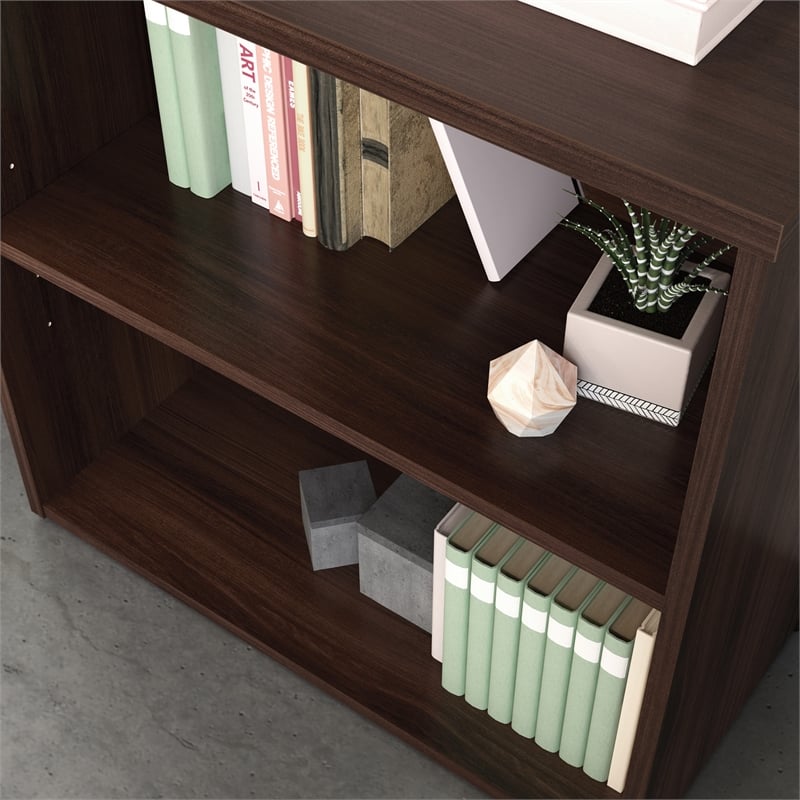 Pemberly Row Engineered Wood 2-Shelf Bookcase in Noble Elm/Brown Finish