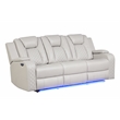 Pemberly Row LED & Power Reclining Sofa Made With Faux Leather in Ice/White