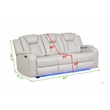 Pemberly Row LED & Power Reclining Sofa Made With Faux Leather in Ice/White