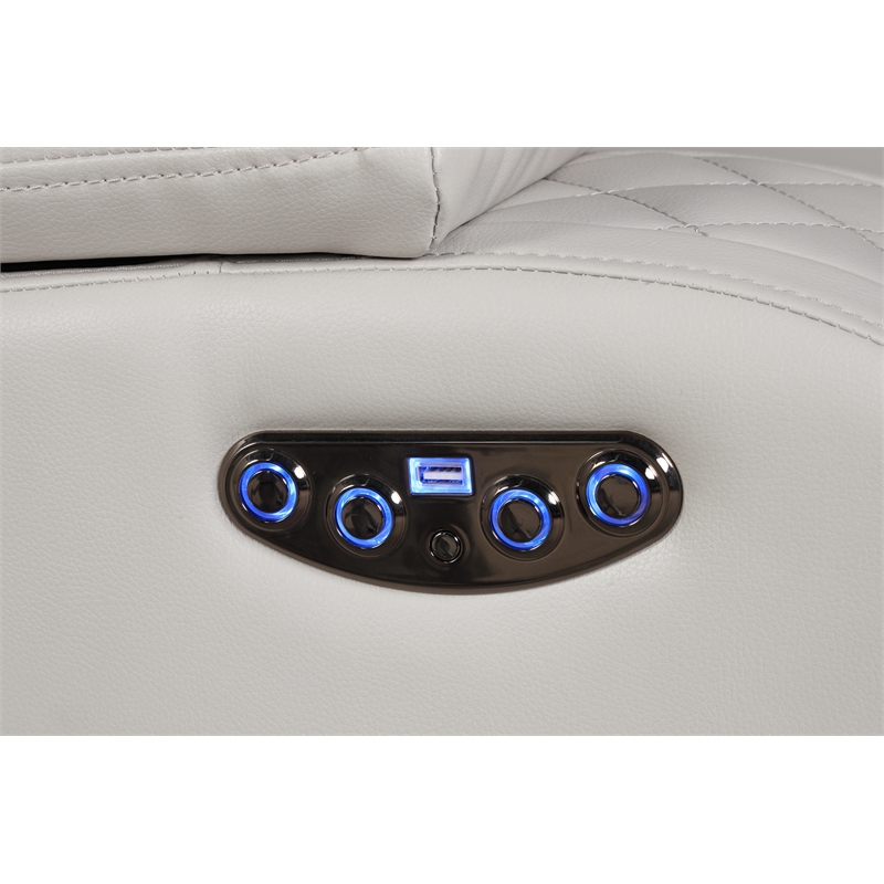 Pemberly Row LED & Power Reclining Sofa Made With Faux Leather in Ice/White