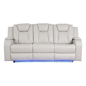 Pemberly Row LED & Power Reclining Sofa Made With Faux Leather in Ice/White
