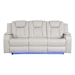 Pemberly Row LED & Power Reclining Sofa Made With Faux Leather in Ice/White