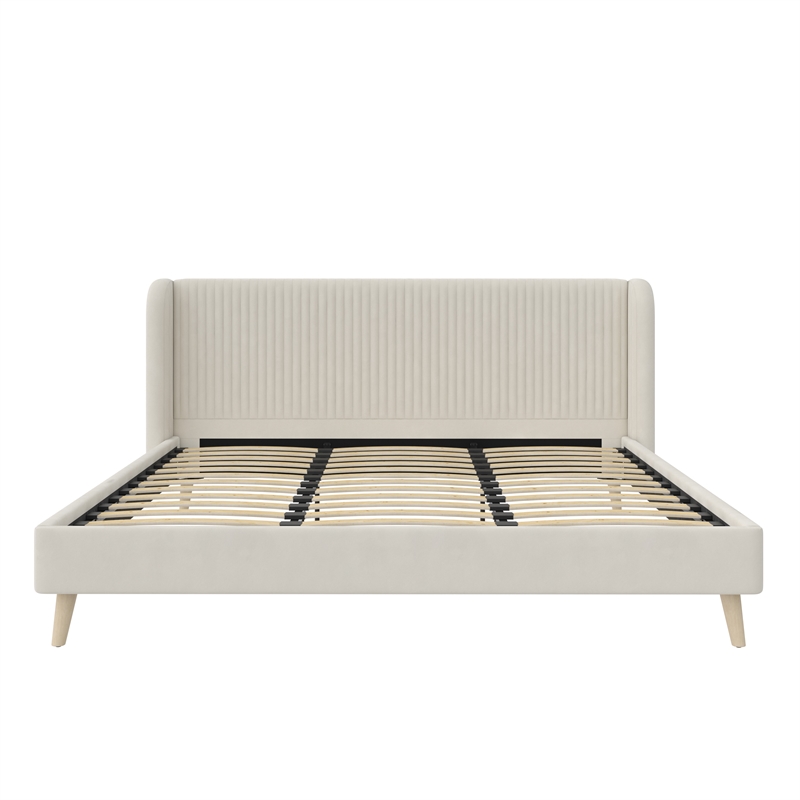 Pemberly Row Upholstered Wingback Bed Frame King Ivory Velvet