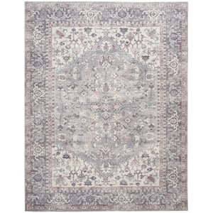 Pemberly Row Machine Washable Series 1 9' x 12' Fabric Vintage Area Rug in Gray