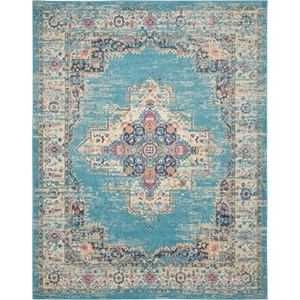 Pemberly Row 9' x 12' Ivory Light Blue Fabric Bohemian Area Rug (9' x 12')