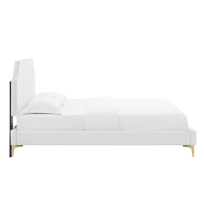 Pemberly Row Modern Performance Velvet King Platform Bed - White