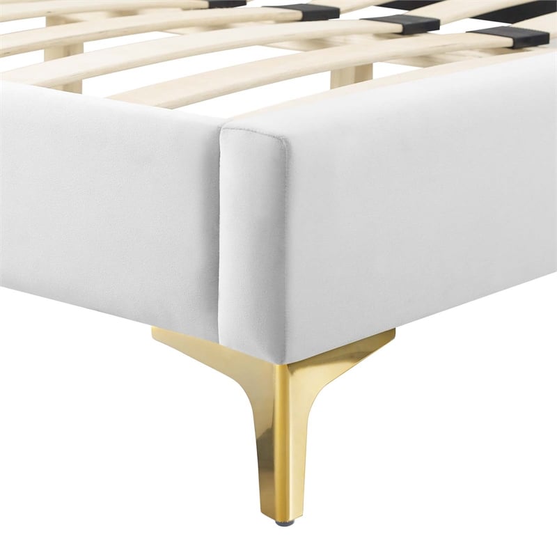 Pemberly Row Modern Performance Velvet King Platform Bed - White