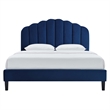 Pemberly Row Modern Performance Velvet Full Platform Bed in Navy