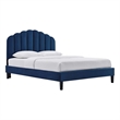 Pemberly Row Modern Performance Velvet Full Platform Bed in Navy