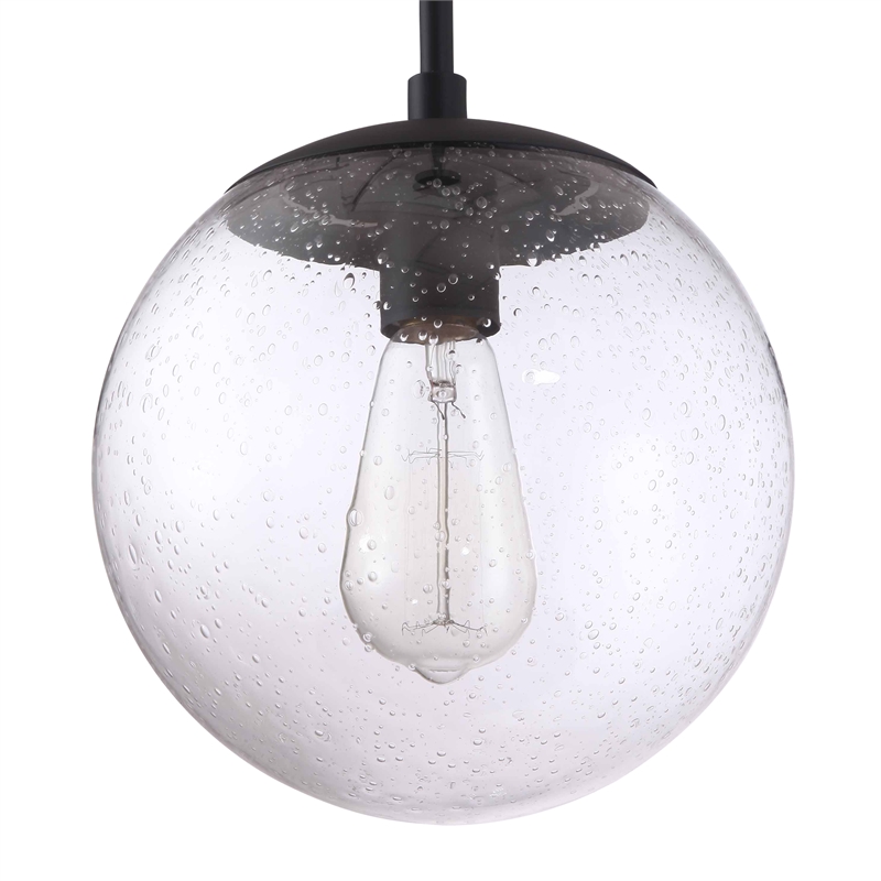 Pemberly Row Pendant Light with Clear Seedy Glass Globe Shade in Matte Black