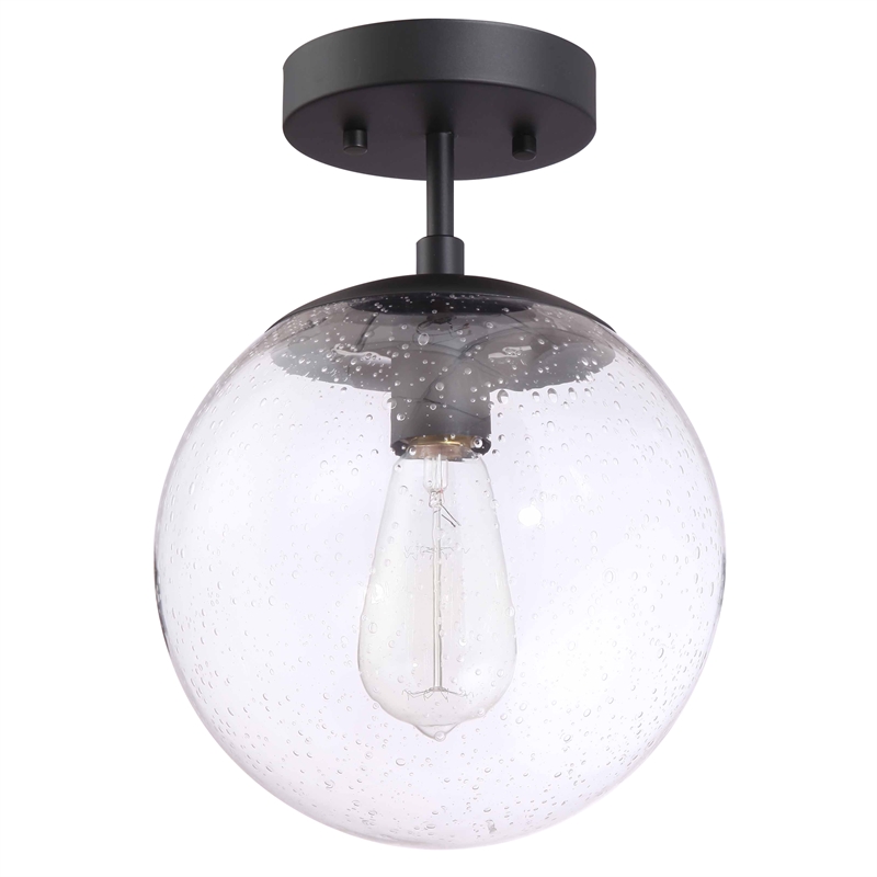 Pemberly Row Pendant Light with Clear Seedy Glass Globe Shade in Matte Black