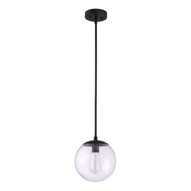 Pemberly Row Pendant Light with Clear Seedy Glass Globe Shade in Matte Black