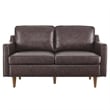 Pemberly Row Modern Cushion Back Genuine Leather Upholstered Loveseat in Brown