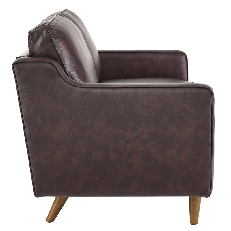 Pemberly Row Modern Cushion Back Genuine Leather Upholstered Loveseat in Brown