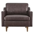 Pemberly Row Modern Genuine Leather Upholstered Armchair in Brown