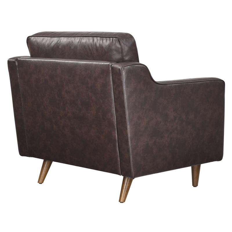 Pemberly Row Modern Genuine Leather Upholstered Armchair in Brown