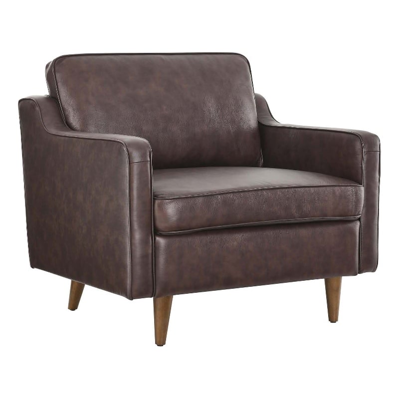 Pemberly Row Modern Genuine Leather Upholstered Armchair in Brown