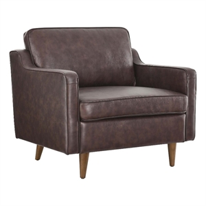 Pemberly Row Modern Genuine Leather Upholstered Armchair in Brown