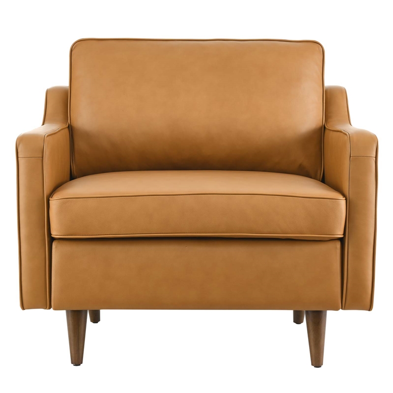 Pemberly Row Modern Genuine Leather Upholstered Armchair in Tan