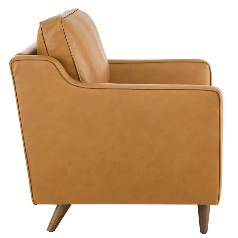 Pemberly Row Modern Genuine Leather Upholstered Armchair in Tan