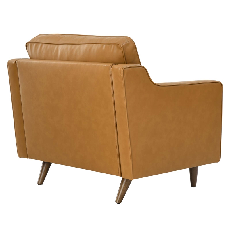 Pemberly Row Modern Genuine Leather Upholstered Armchair in Tan