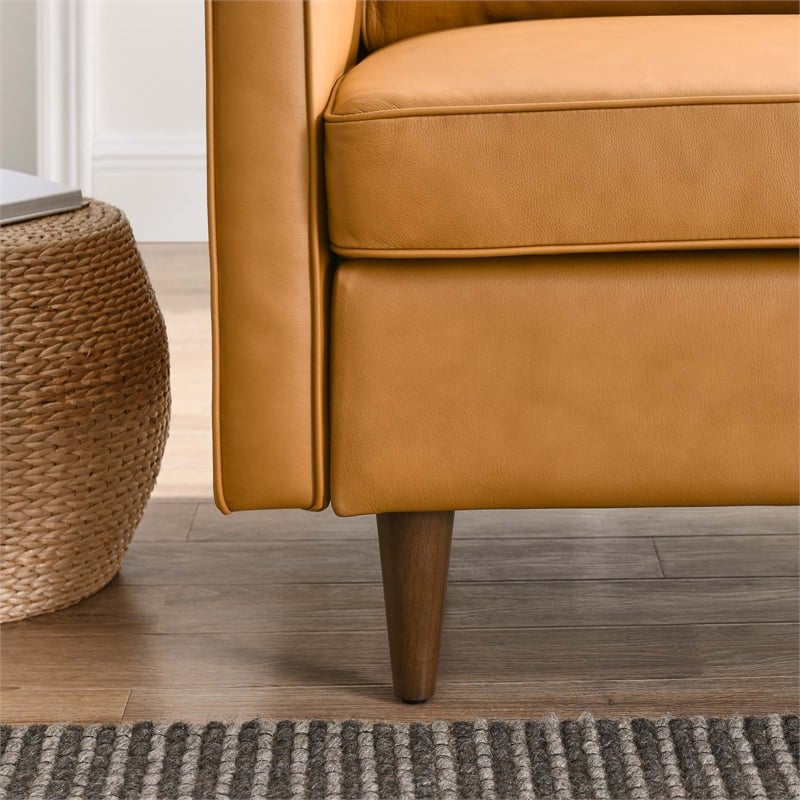 Pemberly Row Modern Genuine Leather Upholstered Armchair in Tan