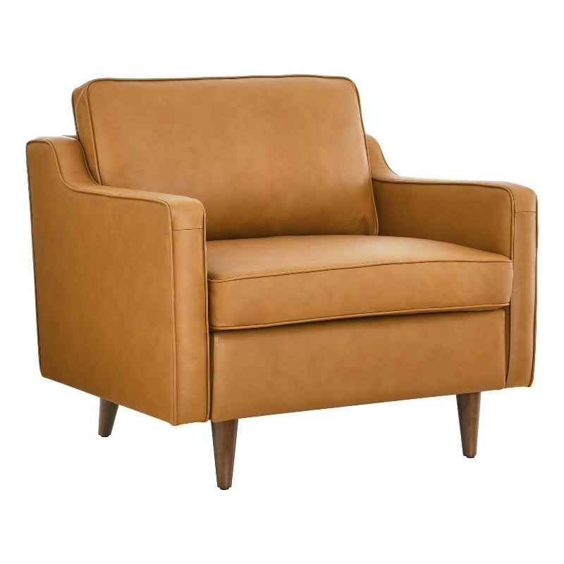 Pemberly Row Modern Genuine Leather Upholstered Armchair in Tan