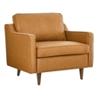 Pemberly Row Modern Genuine Leather Upholstered Armchair in Tan
