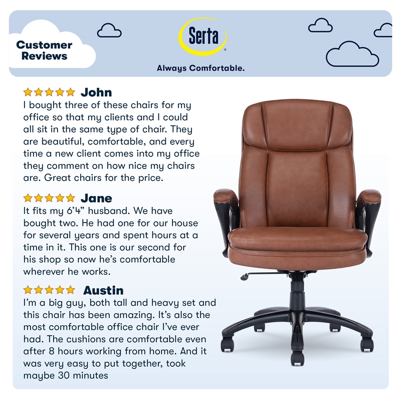 Pemberly Row Big and Tall Executive Office Chair Cognac Bonded Leather