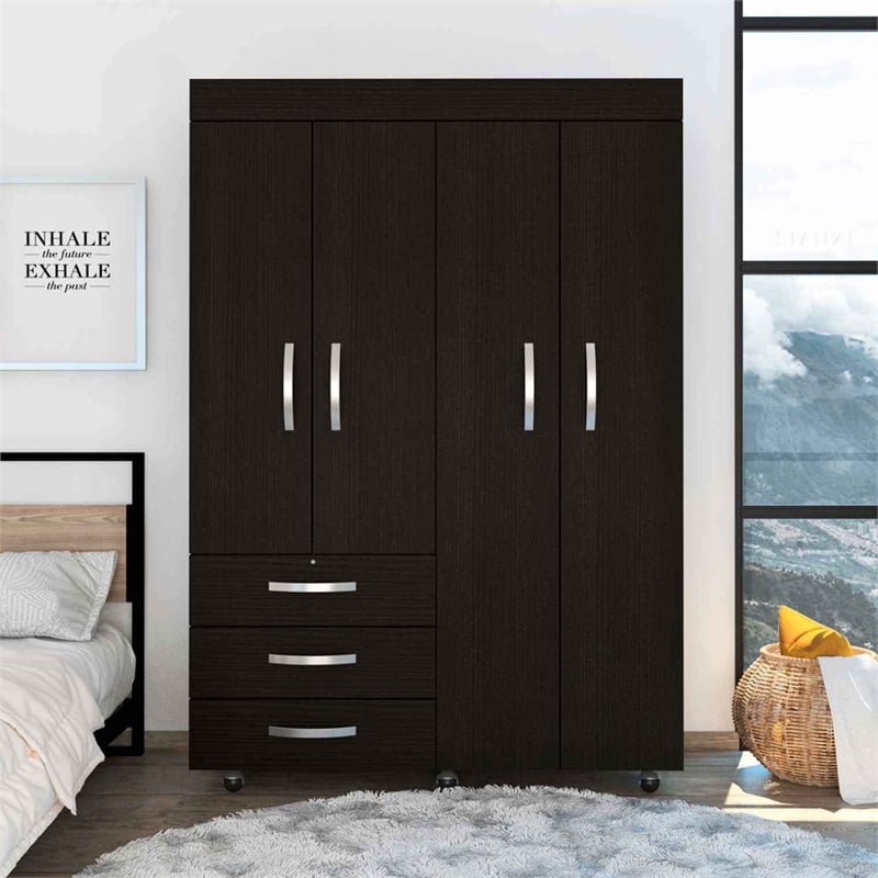 Pemberly Row Modern Armoire Double Door Black Engineered Wood