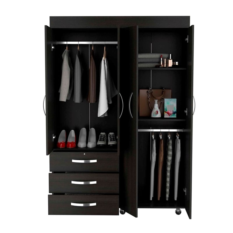 Pemberly Row Modern Armoire Double Door Black Engineered Wood