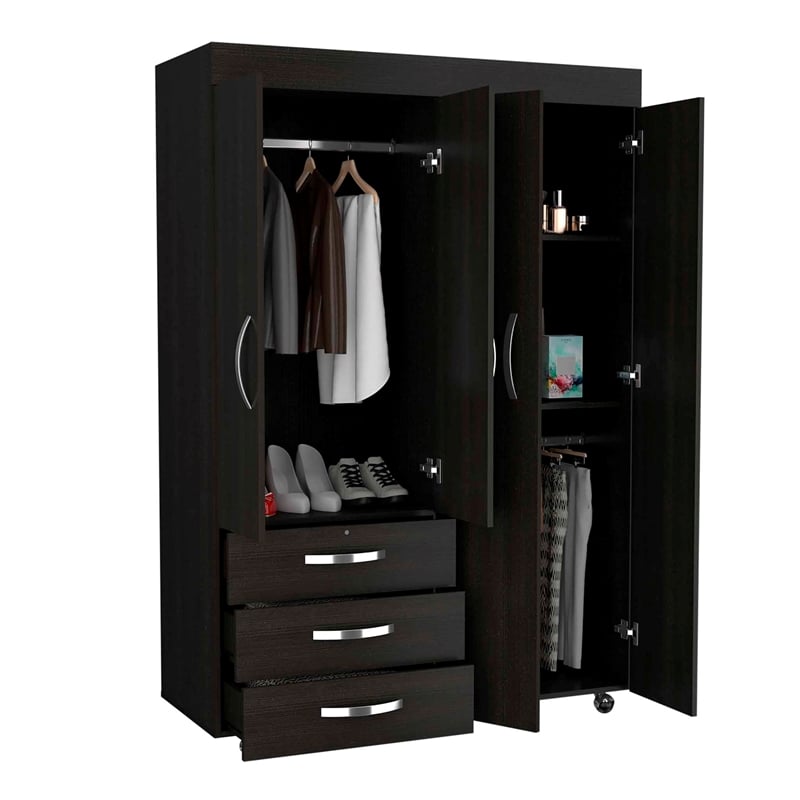 Pemberly Row Modern Armoire Double Door Black Engineered Wood