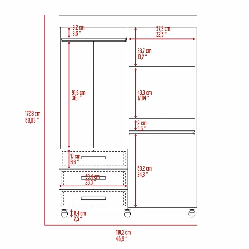 Pemberly Row Modern Armoire Double Door Black Engineered Wood